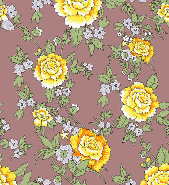 A beautiful seamless abstract floral design with colourful trendy flowers and leaves for apparel design. - Zdjęcie, obraz