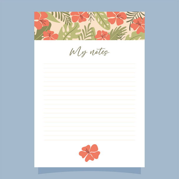 Printable notes concept, with tropical exotic background. Vector illustration  - Vector, Image