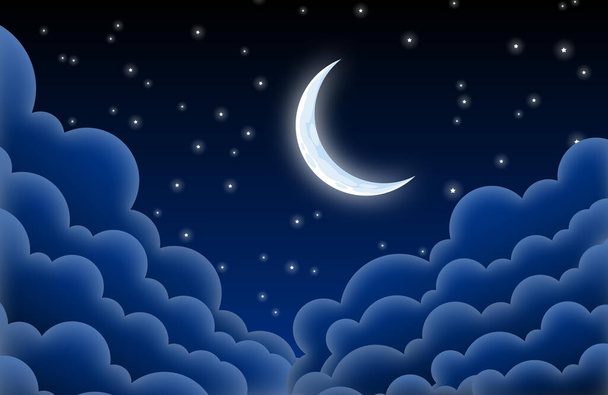 krásná hvězdnatá půlměsíc svítí noc - Vektor, obrázek
