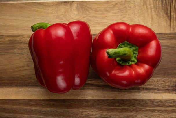 Red farmer's pepper in the background. Close up - Foto, immagini