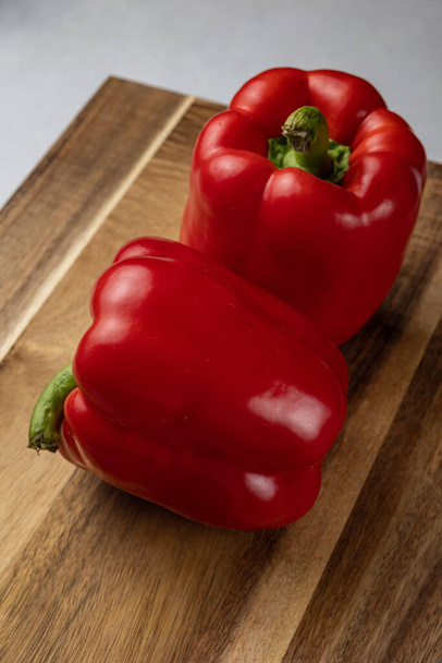 Red farmer's pepper in the background. Close up - Foto, Imagem