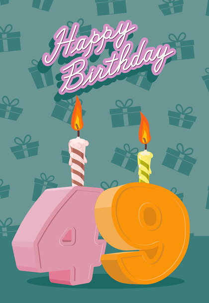 Birthday candle number 49 with flame - Vector, Image