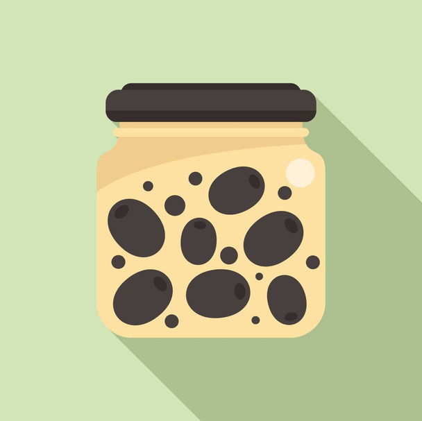 Canned olives icon flat vector. Food pickle. Can product - Vector, Imagen
