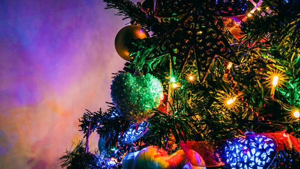 Christmas decorations. Colorful Christmas lights background - Photo, image