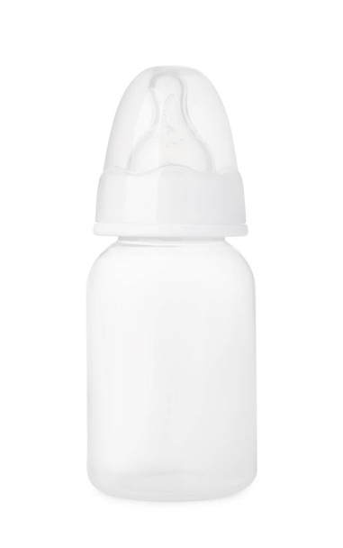 Empty feeding bottle for baby milk isolated on white - 写真・画像