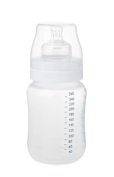One empty feeding bottle for infant formula isolated on white - Foto, imagen
