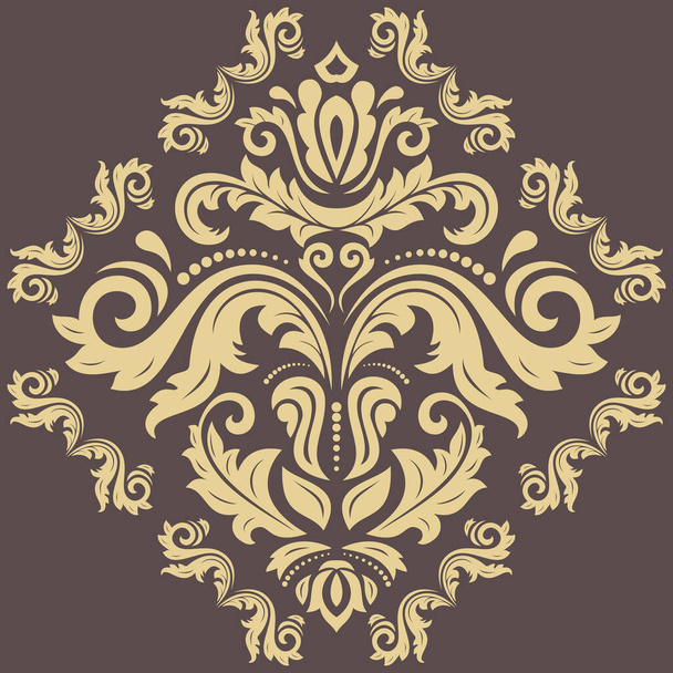 Orientalische Vektorraute mit Arabesken und floralen Elementen. Traditionelle klassische Ornamente. Vintage braune und gelbe Muster mit Arabesken - Vektor, Bild
