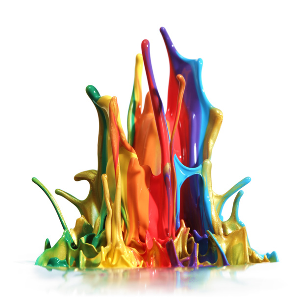 kleurrijke verf spatten op geïsoleerde Wit - Foto, afbeelding