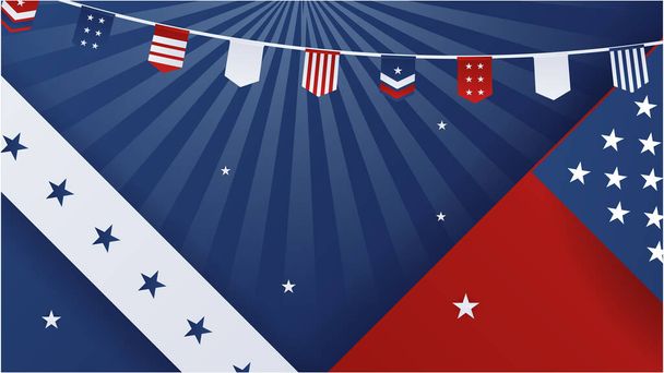 Happy 4th of July USA Independence Day background with American national flag. Universal US American banner. Vector illustration. Designed for Memorial day, Labour day, presentation, patriot, election - Vector, Image