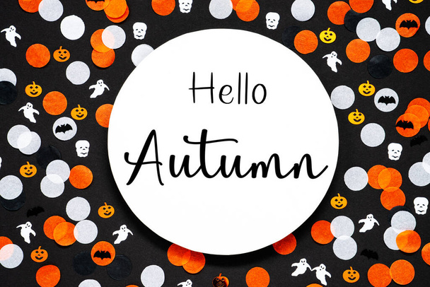 Decoration For Halloween And Autumn In Orange, Black and White With Text Hello Autumn - Foto, afbeelding