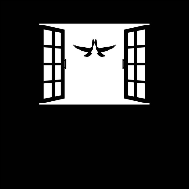 Silhouette of the Flying Bird of Prey, Falcon or Hawk on the Window. Vector Illustration - Vektör, Görsel