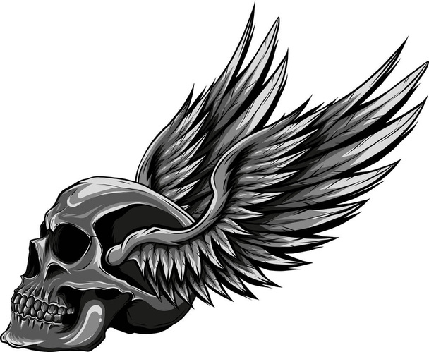 narysować czaszkę ze skrzydłami wektor styl ilustracji - Wektor, obraz