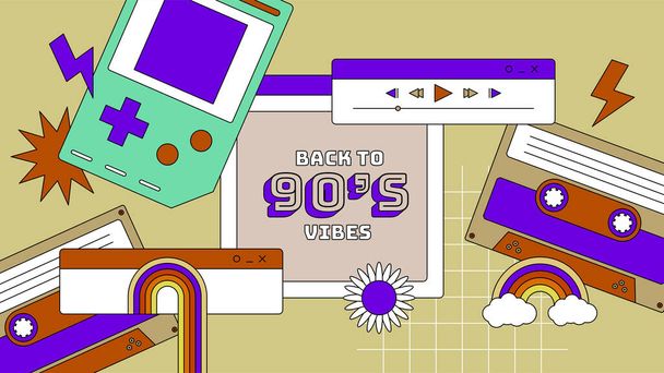 Vector 90er Retro Party Cartoon Hintergrund Illustration im trendigen flachen Design - Vektor, Bild
