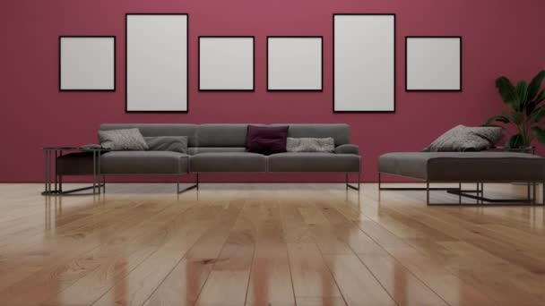 3d vídeo renderização imagens design de interiores contemporâneos da sala de estar. Interior elegante da sala de estar - Filmagem, Vídeo