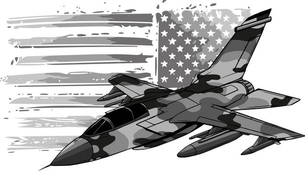 Military fighter jets with american flag. - Vector, Image