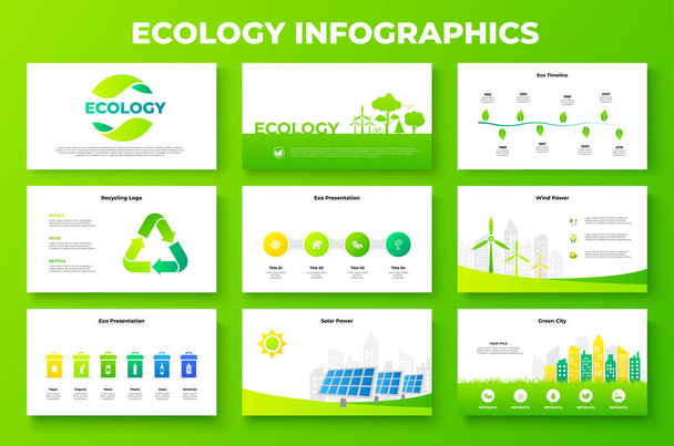 Sorting garbage, recycling logo, solar power and wind generators. Ecology infographics set. - Vector, Imagen