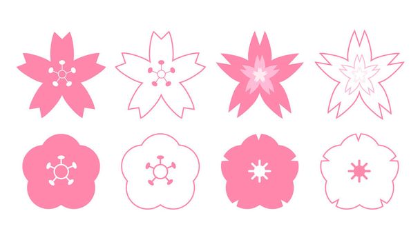 Conjunto de flor de cerezo flor japonesa. Ilustración vectorial aislada sobre fondo blanco - Vector, Imagen