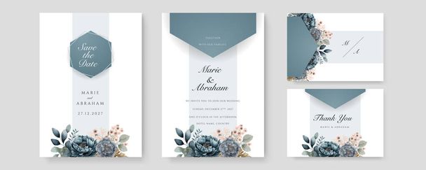 Wedding Invitation cards Tosca Watercolor style collection design, Watercolor Texture Background, brochure, invitation template. Business identity style. Invite Vector. - Vector, Image