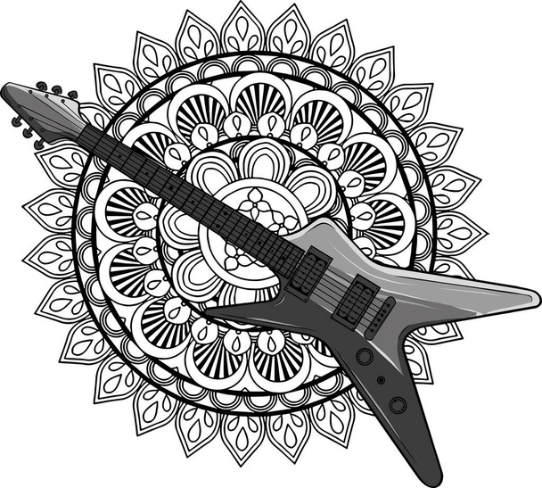 απεικόνιση της ηλεκτρικής κιθάρας με mandala στο παρασκήνιο - Διάνυσμα, εικόνα