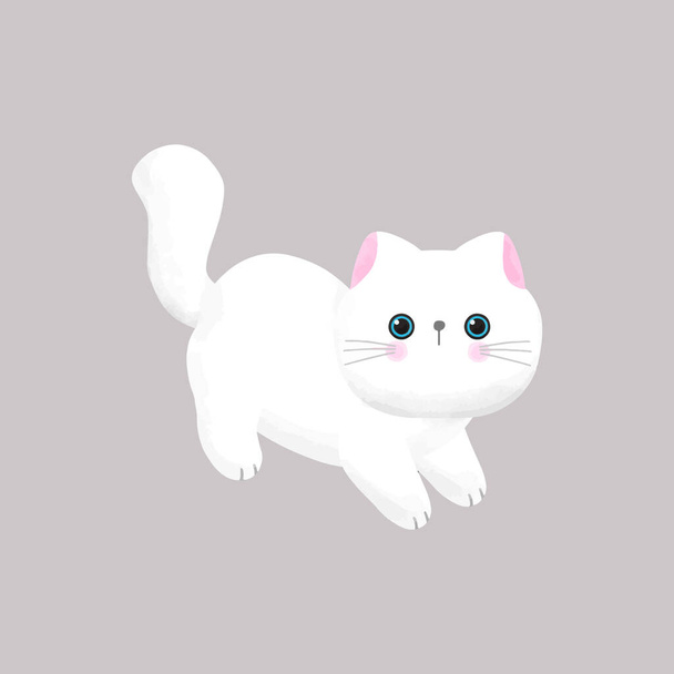 Cute white cat watercolor vector illustration  - Vektor, obrázek