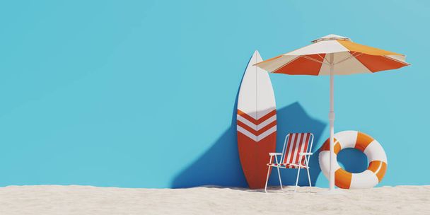 summer beach holiday concept background, 3d rendering - Photo, Image