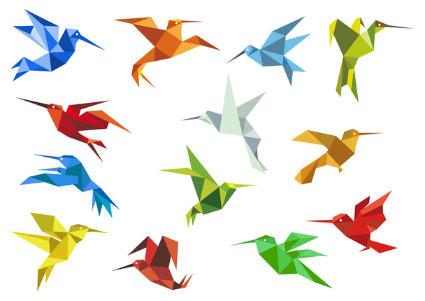 Abstract origami hummingbirds design elements - Vector, Image