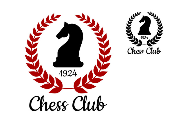 Emblema del club de ajedrez con figura de caballo
 - Vector, imagen
