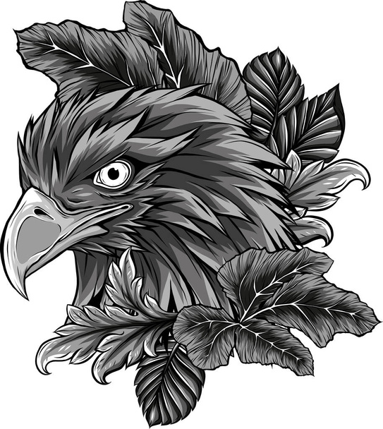 illustration of eagle head with leaves - Vector, Image
