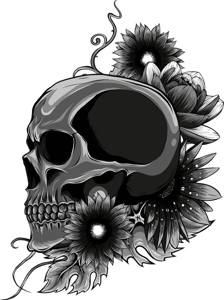 illustration of Skull with flower ornament - Vector, Image