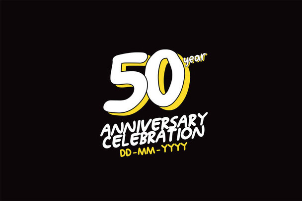 50., 50 Jahre, 50 Jahre Jubiläum mit weißem Schriftzug mit gelbem Schatten auf schwarzem Hintergrund-Vektor - Vektor, Bild