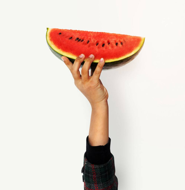 Hand Holding Watermelon Isolated Concept - Photo, image
