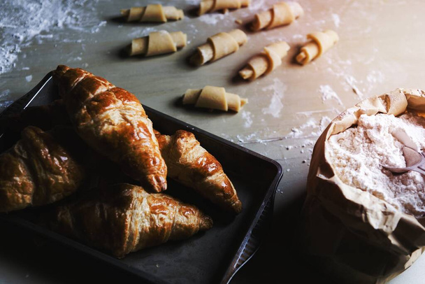 Homemade croissants food photography recipe - Foto, imagen