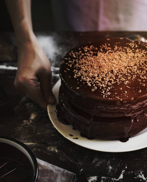 Chocolate cake food photography recipe idea - Фото, изображение