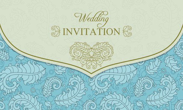 Esküvői meghívó boríték, kék és bézs - Vektor, kép