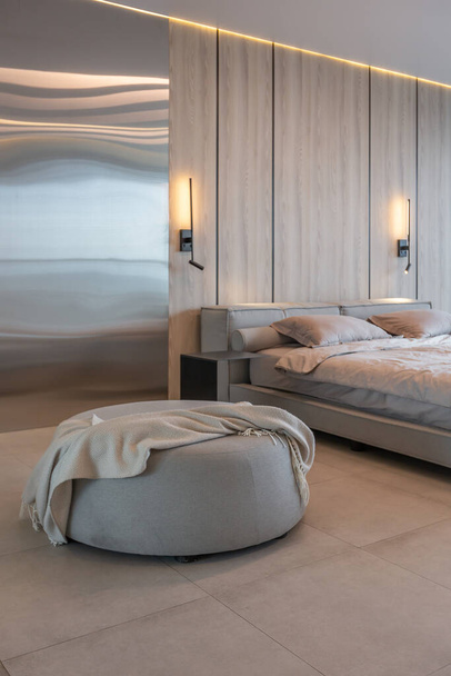modern minimalistic soft design bedroom interior in Japanese style in beige color - Фото, зображення