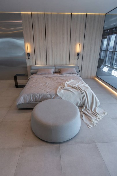 modern minimalistic soft design bedroom interior in Japanese style in beige color - Fotografie, Obrázek