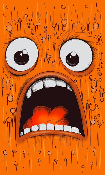 Nahaufnahme eines Cartoon-Gesichts auf orangefarbenem Hintergrund - Vektor, Bild