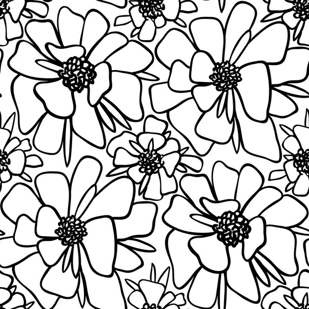 Black and white floral seamless pattern - Vector, Imagen