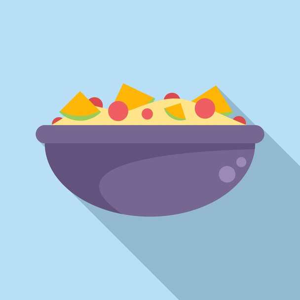 Fruit salad bowl icon flat vector. Healthy food. Diet meal - Vetor, Imagem