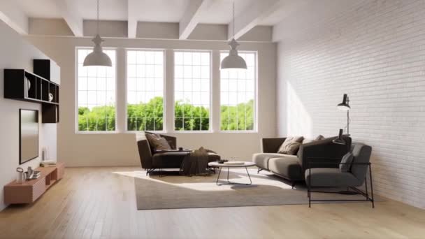 3d vídeo renderização imagens design de interiores contemporâneos da sala de estar. Interior elegante da sala de estar - Filmagem, Vídeo