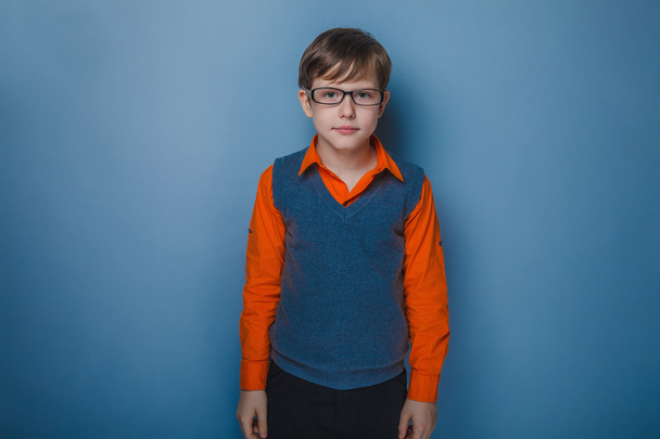 European-looking boy of ten years in glasses award portrait on g - Foto, imagen