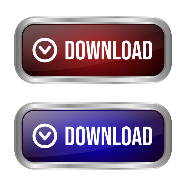 Download Button Flat met 3D realistische glanzende knop voor mobiele apps en website, Download Arrow Icon voor Progess grafische elementen reflectie op witte achtergrond - Vector, afbeelding