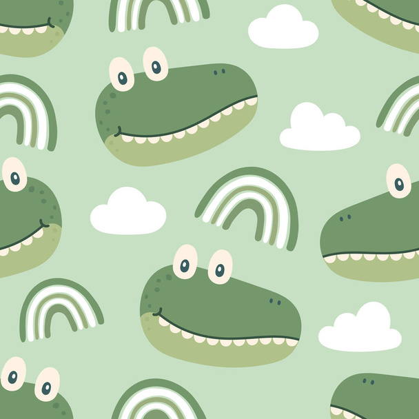 cute crocodile seamless pattern, cartoon wild animals background, baby clothing vector illustration - Vektor, kép