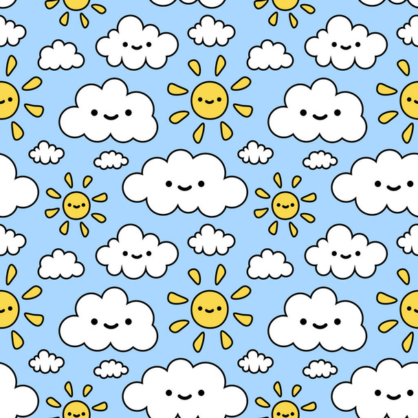 Cloud and Sun Cute Seamless Pattern Background, Vector illustration  - Vector, imagen