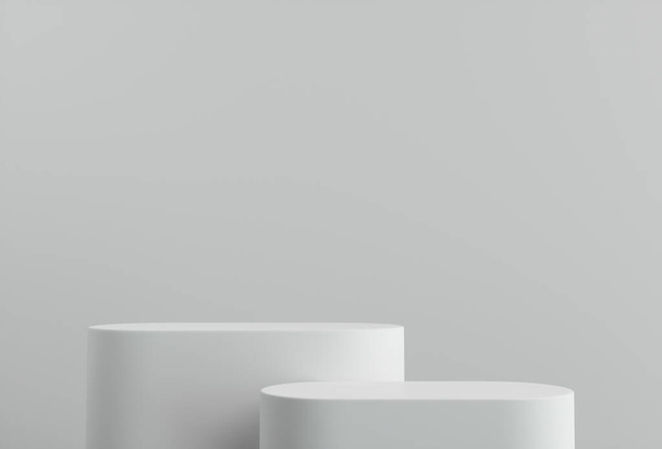 Product Podium - Two White Pill Shaped/Oblong Podiums, White Background. 3D Illustration - Foto, immagini