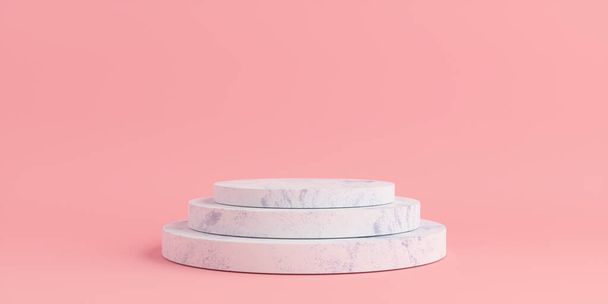 Product Podium - White Marble Podiums, Pink Background. 3D Illustration - Foto, Imagen
