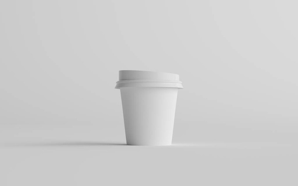4 oz. Single Wall Paper Espresso  Coffee Cup Mockup with White Lid - One Cup. 3D Illustration - 写真・画像