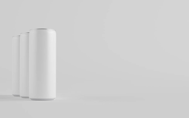 250ml / 8.4 oz. Aluminium Can Mockup - Three Cans. Blank Label.  3D Illustration - 写真・画像
