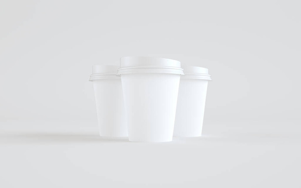 8 oz. Paper Coffee Cup Mockup With Lid - Three Cups. 3D Illustration - Foto, Imagen