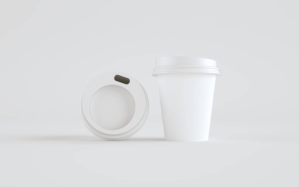 8 oz. Paper Coffee Cup Mockup With Lid - Three Cups. 3D Illustration - Photo, Image